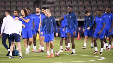Les joueurs de l'équipe de France à l'entraînement à la veille du match contre le Maroc