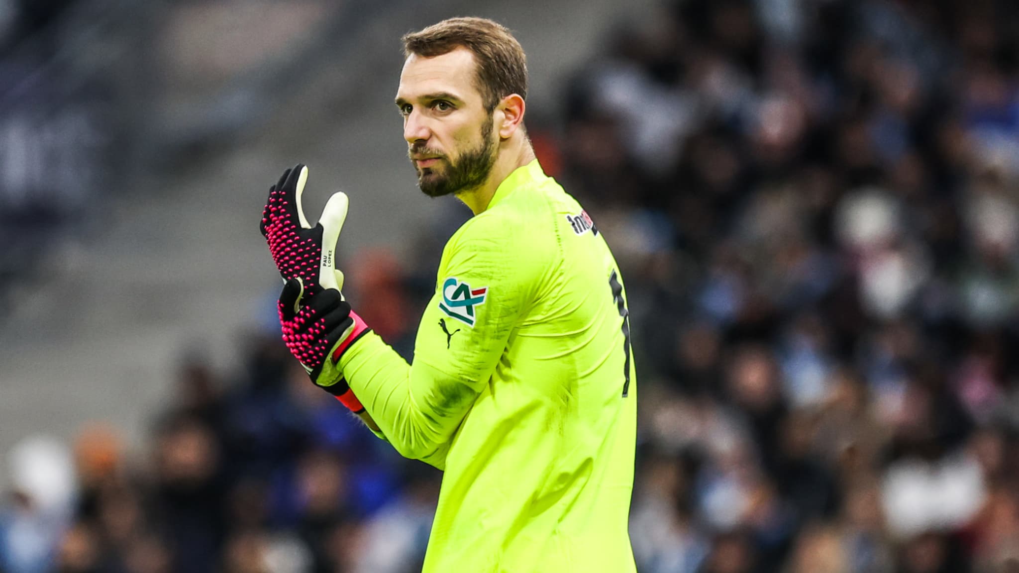 Pau Lopez avec l'OM contre Rennes, janvier 2023