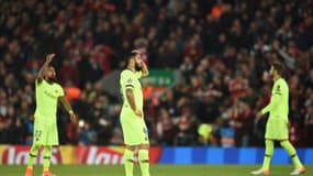 Luis Suarez et les Barcelonais désabusés à Anfield, après la défaite contre Liverpool en mai 2019 (0-4)