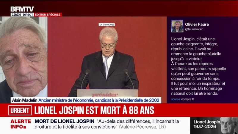 Mort de Lionel Jospin: "La gauche a peut-être beaucoup perdu de son retrait de la vie politique", estime Alain Madelin, ancien ministre de l'Économie