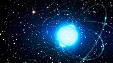Ce document photo publié le 13 mai 2014 par l'Observatoire européen austral montre une impression d'artiste du magnétar dans le très riche et jeune amas d'étoiles Westerlund 1.