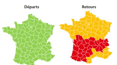 La giornata è classificata come rossa in direzione dei ritorni verso l'Alvernia-Rodano-Alpi e il quartiere Sud-Ovest.