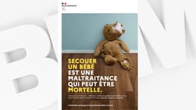 Affiche de campagne de sensibilisation contre le syndrome du "bébé secoué" du gouvernement