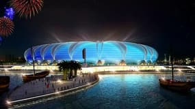 Maquette du stade de Port Doha, qui sera construit sur une péninsule artificielle du Qatar.
