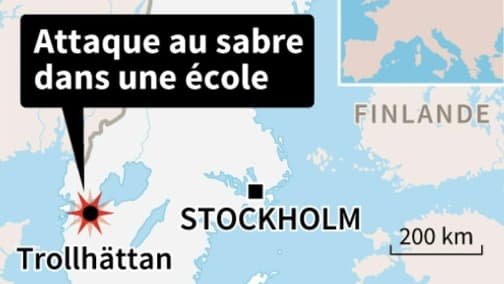 Localisation de l'attaque d'un homme avec un sabre dans une école de Trollhättan, en Suède Localisation de l'attaque d'un homme avec un sabre dans une école de Trollhättan, en Suède