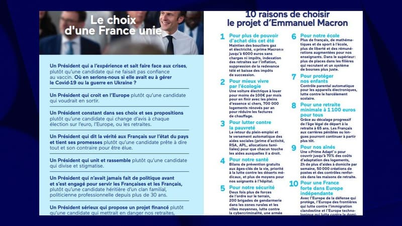 Le nouveau tract électoral d'Emmanuel Macron le 12 avril. 