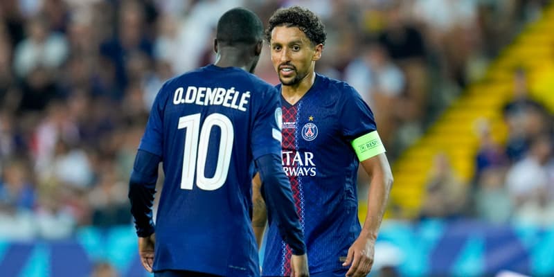 Ousmane Dembélé et Marquinhos avec le PSG lors de la Supercoupe de l'UEFA le 13 août 2025