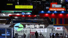 Vue générale des stands des entreprises asiatiques lors de l'ouverture du salon industriel Hannover Messe, dédié à la mécanique, à l'électrotechnique et aux industries numériques, le 31 mars 2025 à Hanovre, dans le nord de l'Allemagne. 
