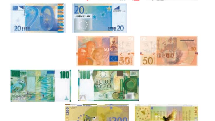 Exemples de maquettes envisagées pour les billets en euro Exemples de maquettes envisagées pour les billets en euro