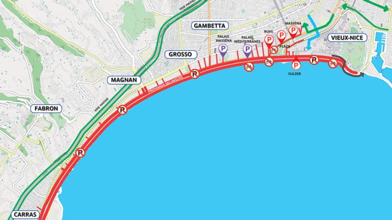 Les restrictions de circulation en raison de la Prom'Classic à Nice le 1er avril 2022. Les restrictions de circulation en raison de la Prom'Classic à Nice le 1er avril 2022.