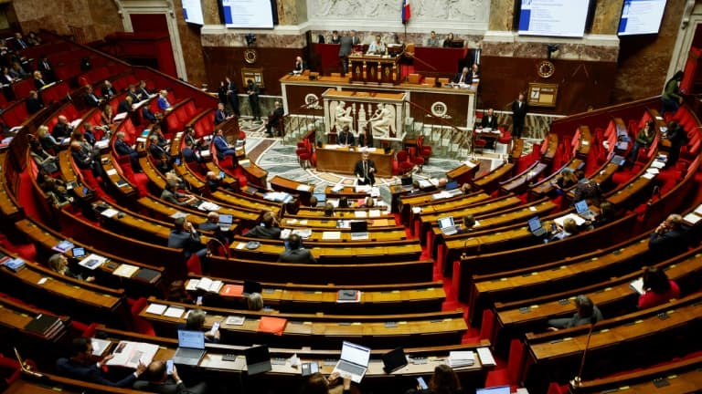 Le ministre de l'Intérieur Gérald Darmanin (c) lors des débats sur le projet de loi immigration à l'Assemblée nationale, le 7 décembre 2023 à Paris (illustration).