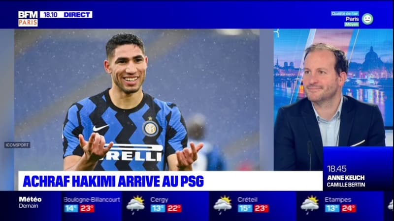 Le latéral droit Achraf Hakimi arrive au Paris-Saint-Germain