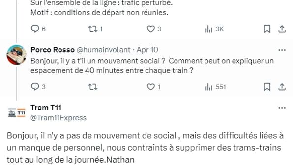 Le mouvement social sur le T11 le 10 avril 2024.