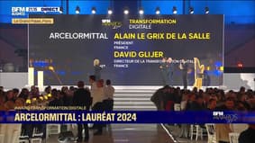  Lauréat du prix de la transformation digitale : Armand Thiberge, président de Brevo, remet le prix à David Glijer, directeur de la transformation digitale France d'ArcelorMittal et Alain Le Grix de la Salle, son président
