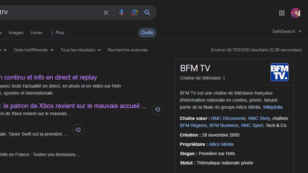 L'affichage du nombre de résultats reste possible en cliquant sur l'onglet "Outils"