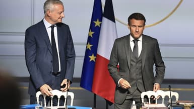 Emmanuel Macron et Bruno Le Maire à l'Elysée le 30 août 2022