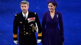 Le prince héritier Frederik de Danemark et la princesse héritière Mary arrivent à l'abbaye de Westminster, dans le centre de Londres, le 6 mai 2023, avant le couronnement du roi Charles III de Grande-Bretagne et de Camilla, reine consort de Grande-Bretagne.