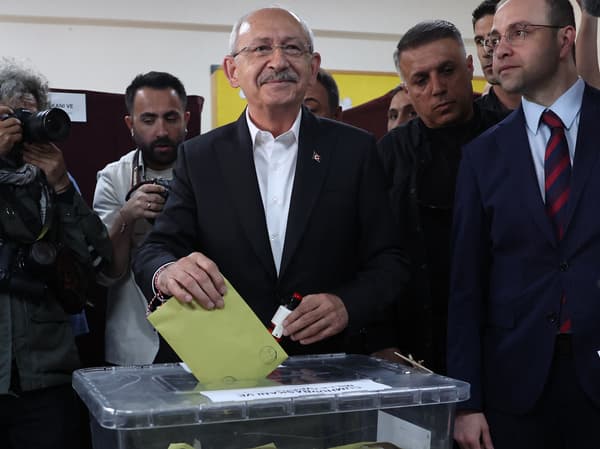 Kemal Kiliçdaroglu votes in Ankara for the first round of the Turkish presidential election, May 14, 2023