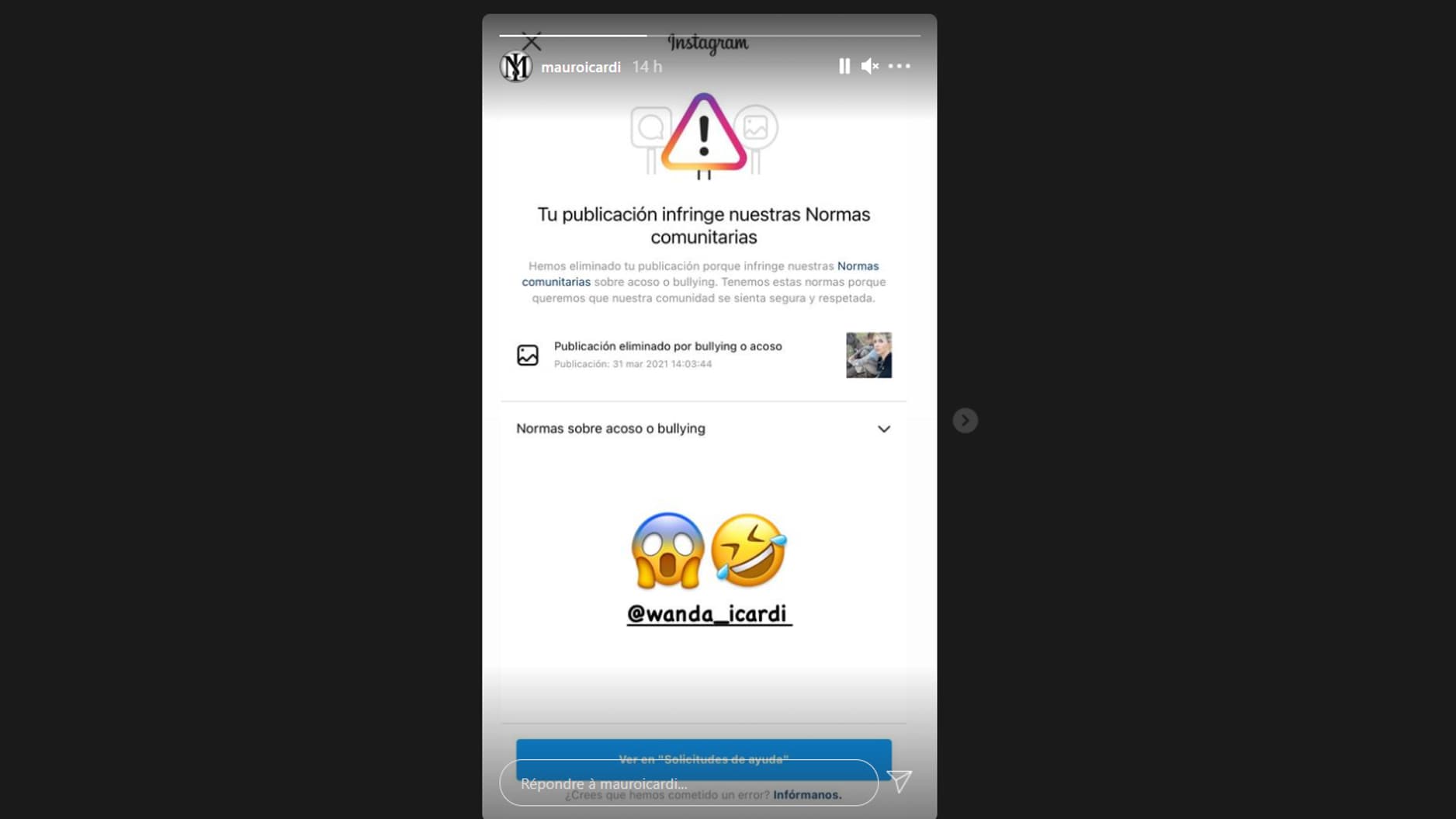 Instagram a supprimé le message d'Icardi Instagram a supprimé le message d'Icardi