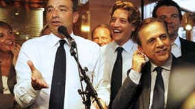 Jean-François Copé entouré de Jean Sarkozy et Roger Karoutchi en septembre 2012.