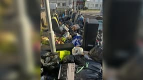 Des montagnes de déchets au pied d'un immeuble de la rue Léon-Blum à Villeurbanne (Rhône), à l'été 2024.