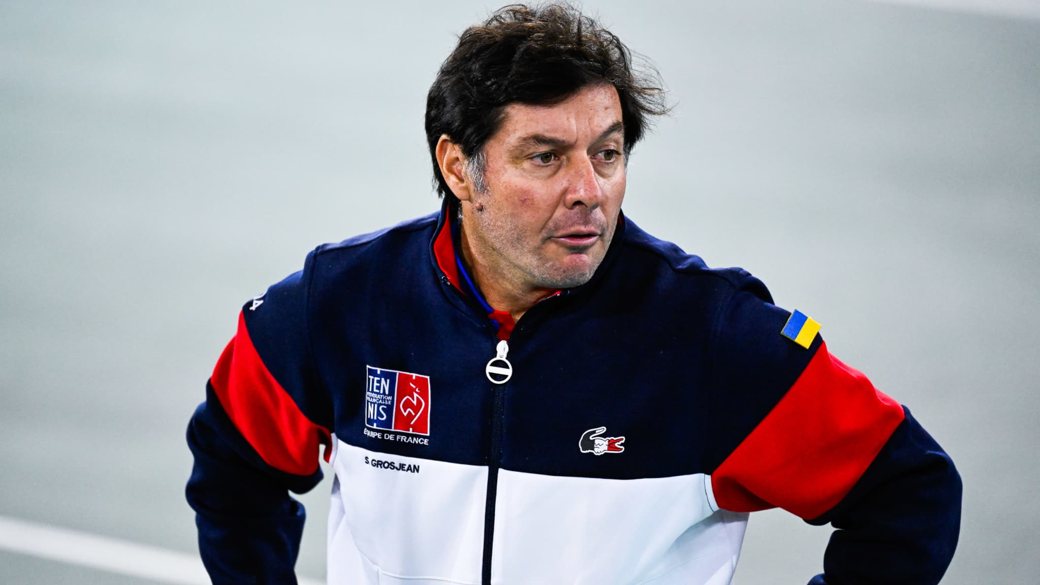 Sébastien Grosjean lors de France-Belgique en Coupe Davis, le 17 septembre 2022