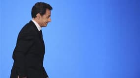 La cote de Nicolas Sarkozy gagne deux points en mai pour atteindre 30% de confiance, contre 67% d'opinions défavorables, dans le baromètre TNS Sofres Logica à paraître vendredi dans Le Figaro Magazine. /Photo prise le 5 mai 2010/REUTERS/Lionel Bonaventure