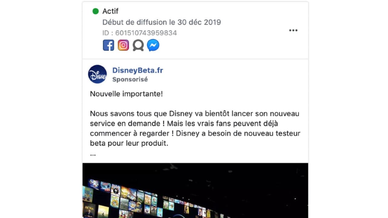 Capture d'écran de la publicité frauduleuse Capture d'écran de la publicité frauduleuse