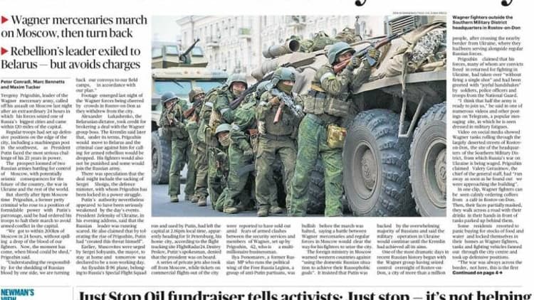 La Une du Sunday Times du 25 juin 2023
