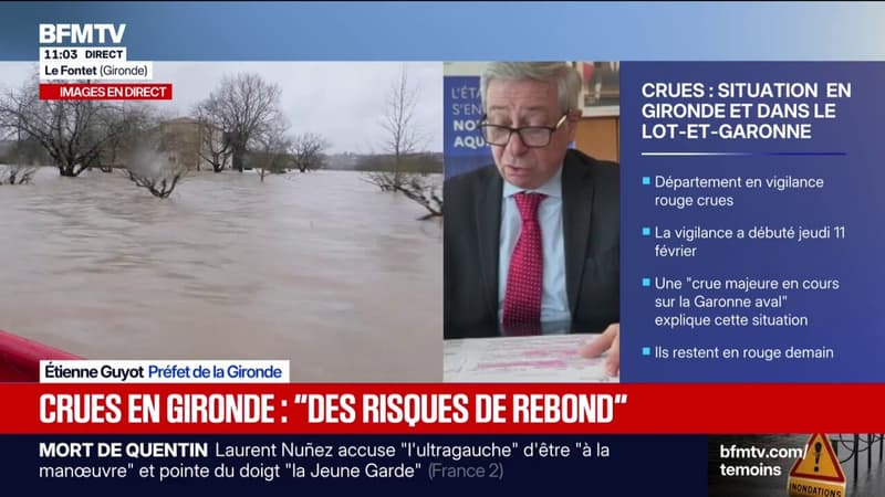 Intempéries: "On est sur une légère décrue qui peut toujours connaître des rebonds", explique le préfet de la Gironde