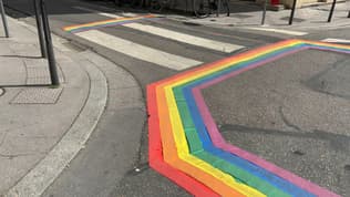 Des passages piétons aux couleurs de la lutte pour les droits LGBTQIA+ installés dans le 7e arrondissement de Lyon à l'occasion du mois des fiertés.