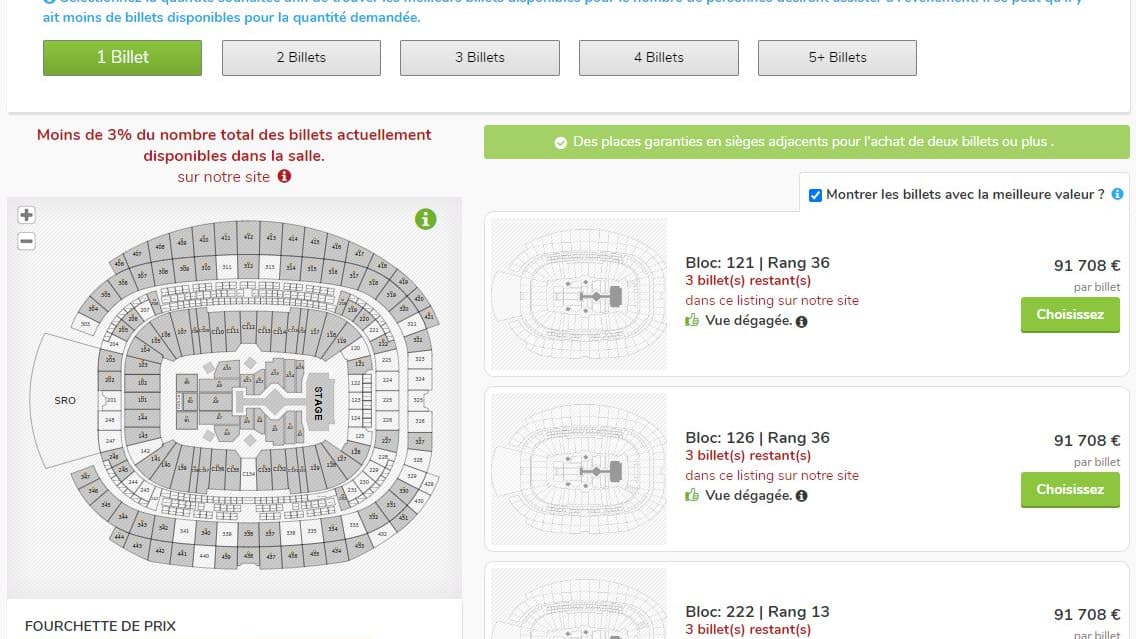 Une capture d'écran du site Viagogo, le 16 novembre 2022 Une capture d'écran du site Viagogo, le 16 novembre 2022