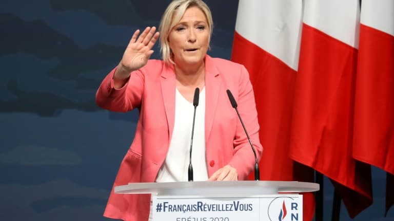 La présidente du Rassemblement national (RN)Marine Le Pen, le 6 septembre 2020 à Fréjus (Var)