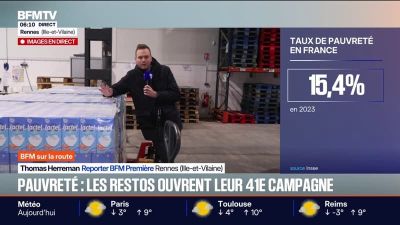 Les Restos du coeur lancent leur 41e campagne d'hiver alors que le taux de pauvreté en France a atteint 15,4% en 2023, selon l'Insee