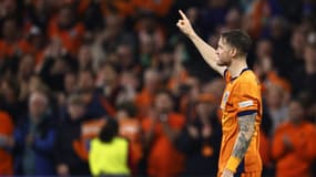 Wout Weghorst après avoir ouvert le score contre la Hongrie, le 16 novembre 2024 à Amsterdam. 