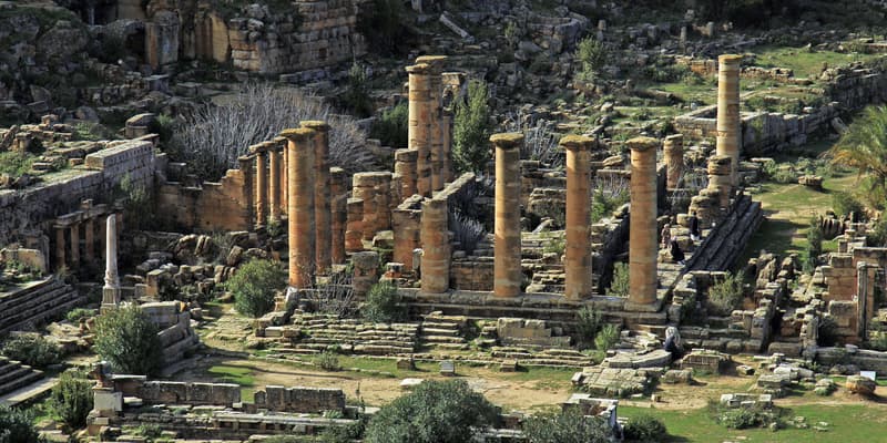 L'ancienne cité grecque de Cyrène fondée en vers -600 avant notre ère en tant que colonie de Thira (ancien nom de Santorin), à l'est de la ville côtière de Benghazi, en Libye, en 2019.