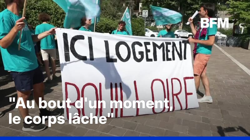 Canicule: des locataires de bouilloires thermiques manifestent devant leur immeuble