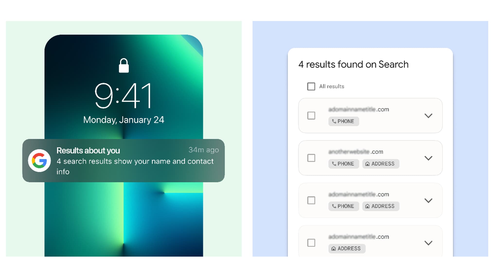 L'interface de Google sur "résultats à propos de vous"