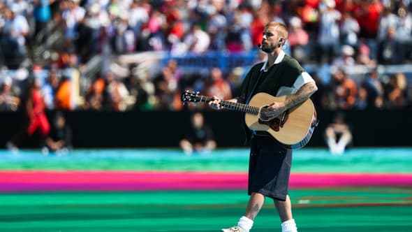 Justin Bieber lors du show à la mi-temps de la finale de la Coupe du monde, 19 juillet 2026