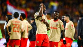 Kévin Danso célèbre la victorie de Lens contre Séville (2-1, Ligue des champions), le 12 décembre 2023