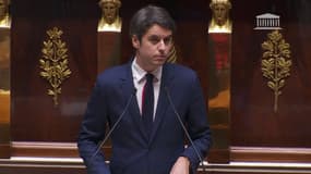 Le Premier ministre Gabriel Attal, lors de sa déclaration de politique générale à l'Assemblée nationale, le 30 janvier 2024.
