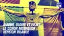 Conor McGregor brandit le drapeau irlandais lors de la pesée de son combat de boxe contre Floyd Mayweather, en août 2017 à Las Vegas