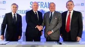 Le PDG de Safran, Philippe Petitcilin, le président du conseil Ross McInnes, le président de celui de Zodiac, Didier Domange, et son PDG, Olivier Zarrouati, officialisent le rapprochement ce jeudi. 