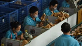 Des salariés d'une usine de chaussures du groupe Huajian à Dongguan, dans le sud de la Chine, en septembre 2016. (photo d'illustration)