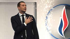 Le nouveau président du RN Jordan Bardella lors du congrès du RN à Paris le 5 novembre 2022

