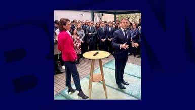 Emmanuel Macron au QG de campagne de Valérie Hayer, le 19 avril 2024 