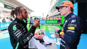 Lewis Hamilton et Max Verstappen, à Barcelone le 9 mai 2021