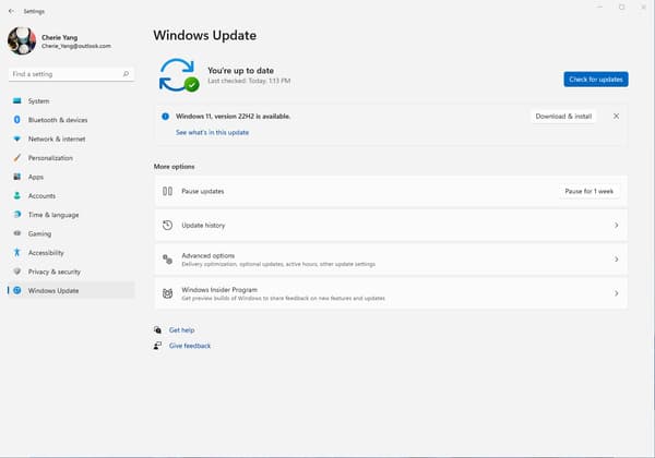 L'interface Microsoft Windows Update de Windows 11