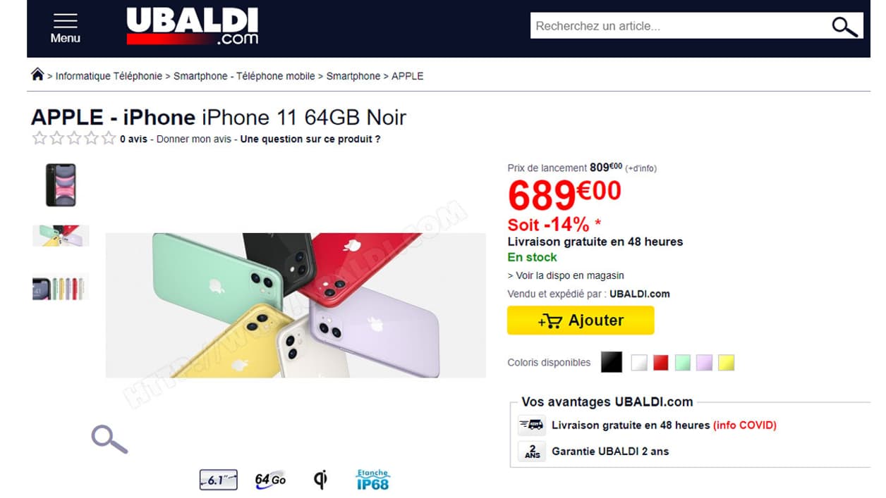 Capture d'écran du site Ubaldi, réalisée le 4 décembre 2020 Capture d'écran du site Ubaldi, réalisée le 4 décembre 2020