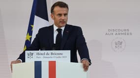 Emmanuel Macron lors de son discours aux armées, le 13 juillet 2025